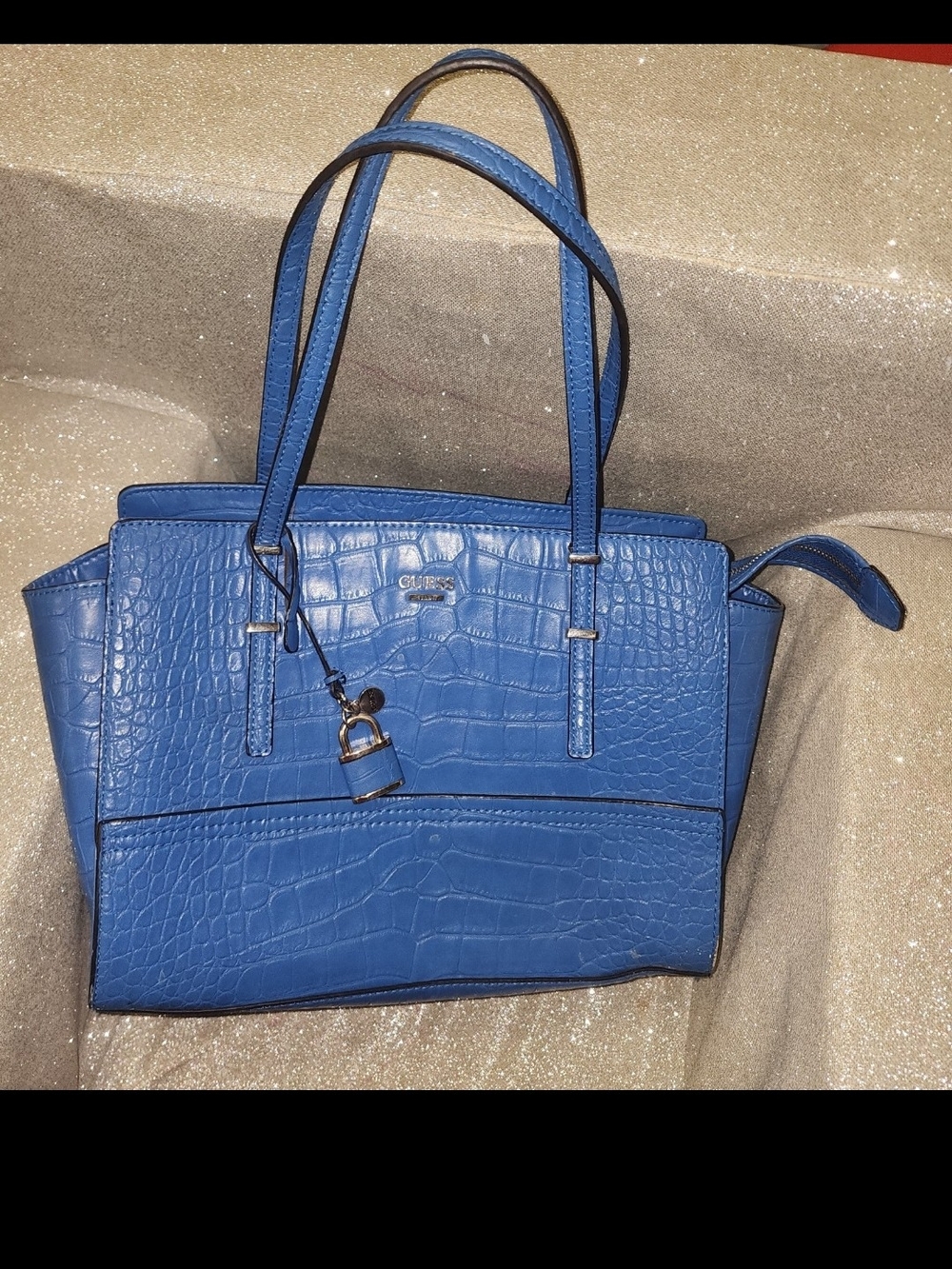Guess Blue Croc-Embossed Tote Bag